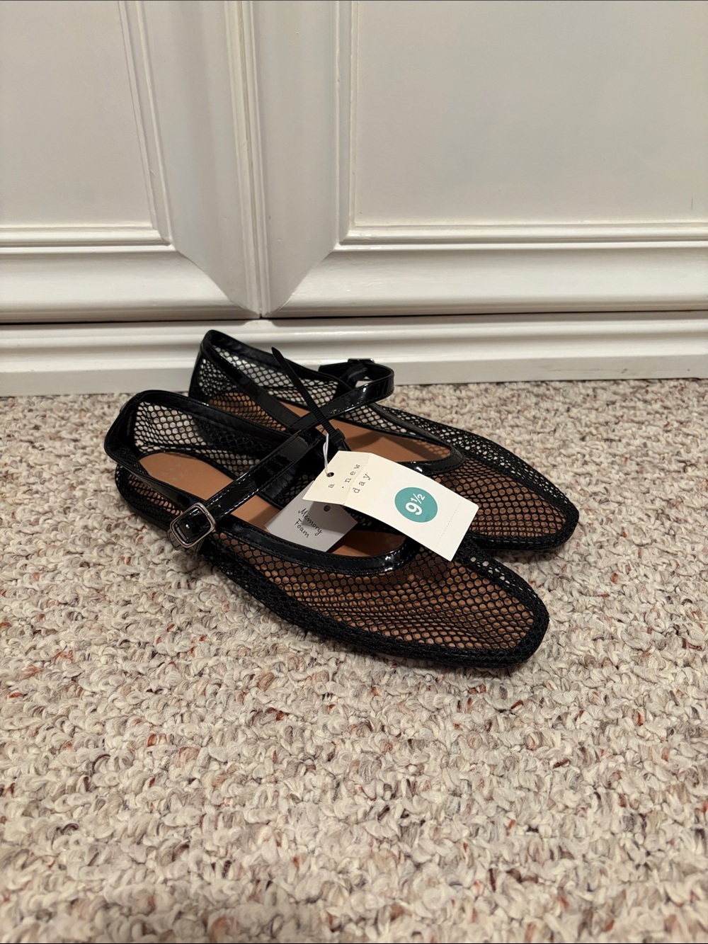 a new day Black Mesh Mary Jane Flats with Strap